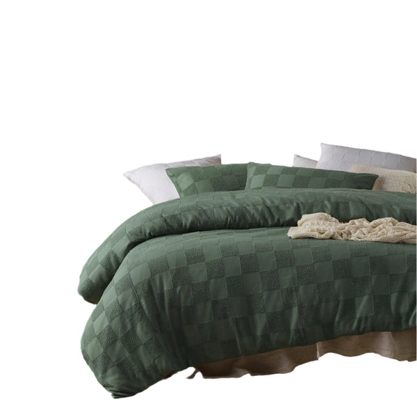 Accessorize Tipo Checked Chenille Green Quilt Doona Duvet Cover Set Single