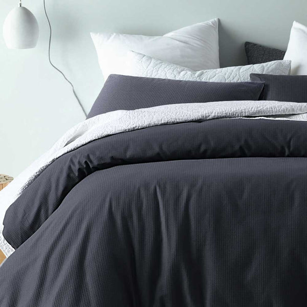 Accessorize Waffle Slate Grey Cotton Blend Quilt Doona Duvet Cover Set Queen