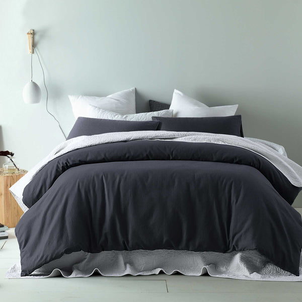 Accessorize Waffle Slate Grey Cotton Blend Quilt Doona Duvet Cover Set Queen