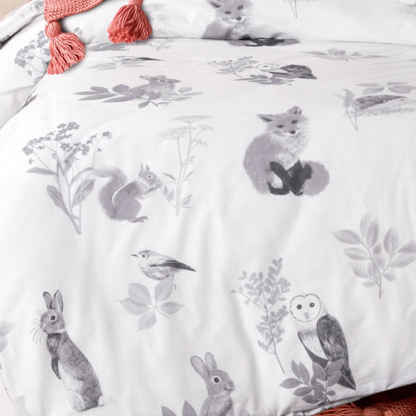 Happy Kids Woodland Animals Cotton Quilt Doona Duvet Cover White Double