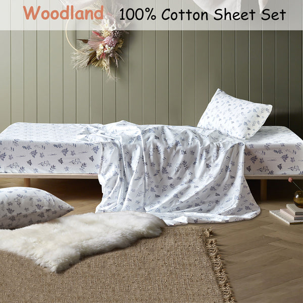 Happy Kids Woodland Animals Cotton Flat Fitted Sheet Set White Double