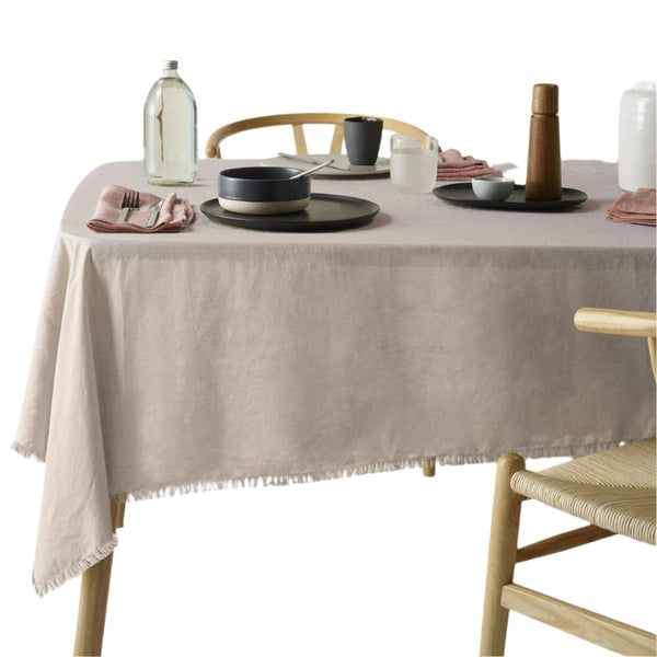 Vintage Design Homewares Gypsy Natural Fringed Linen Cotton Tablecloth 130 x 180cm