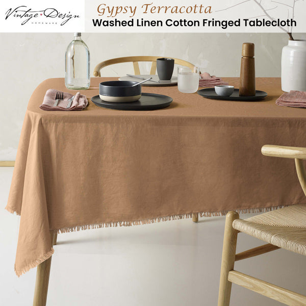Vintage Design Homewares Gypsy Terracotta Linen Cotton Tablecloth 150 x 275cm