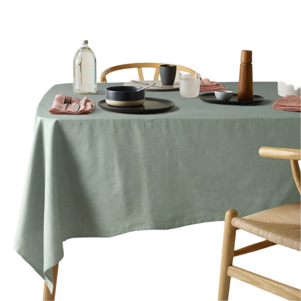 Vintage Design Homewares Helm Green Washed Linen Cotton Tablecloth 130 x 180cm