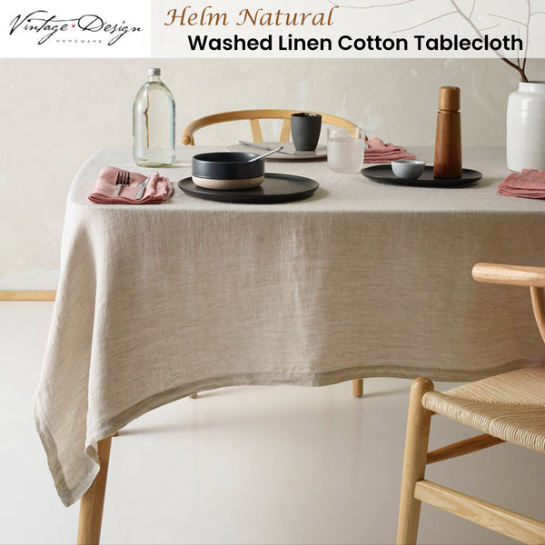 Vintage Design Homewares Helm Natural Linen Cotton Tablecloth 150 x 275cm