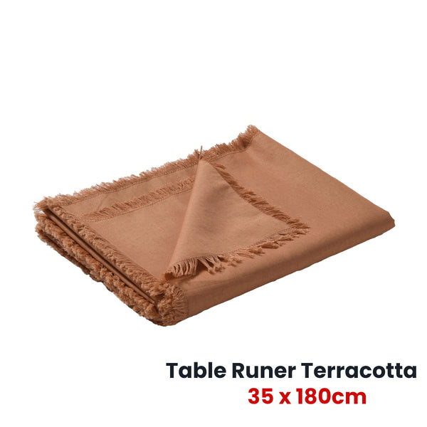 Vintage Design Homewares Gypsy Fringe Terracotta Linen Cotton Tablerunner 35 x 180cm