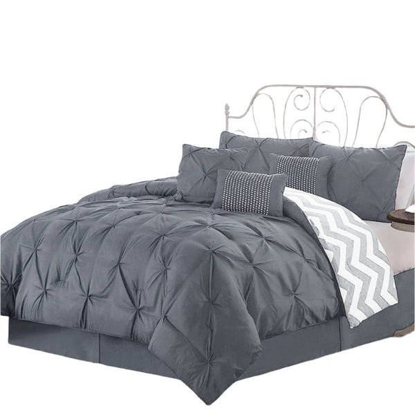 J Elliot Home 6 Pce Ella Pleated Bedspread Comforter Coverlet Grey Single