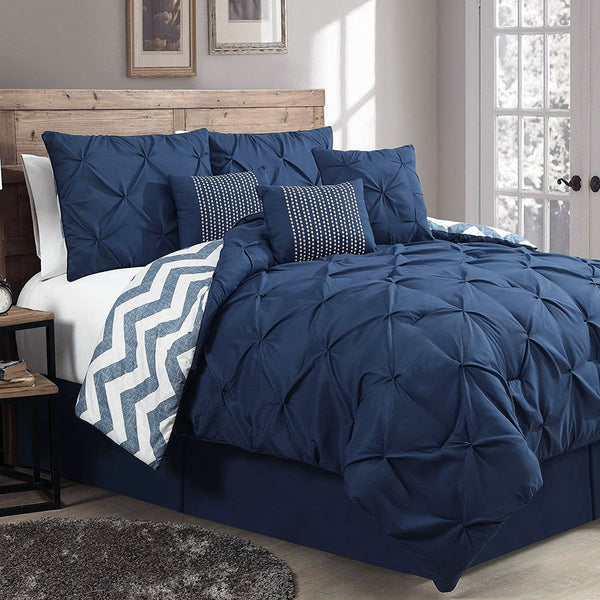 J Elliot Home 6 Pce Ella Pleated Bedspread Comforter Coverlet Navy Single