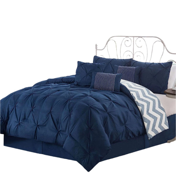 J Elliot Home 6 Pce Ella Pleated Bedspread Comforter Coverlet Navy Single