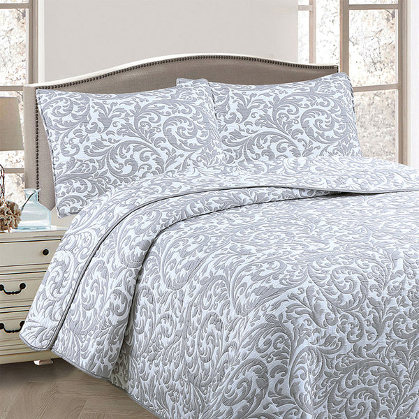 Jane Barrington Quilted Jacquard Reversible Coverlet Bedspread Comforter Queen