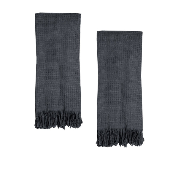 J Elliot Home 400GSM Camila Set of 2 Cotton Waffle Hand Towels 45 x 65cm Coal