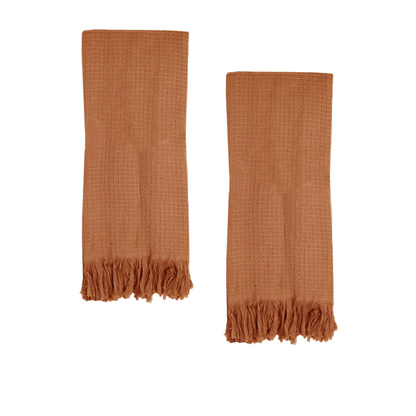 J Elliot Home 400GSM Camila Set of 2 Cotton Waffle Hand Towels 45 x 65cm Earth