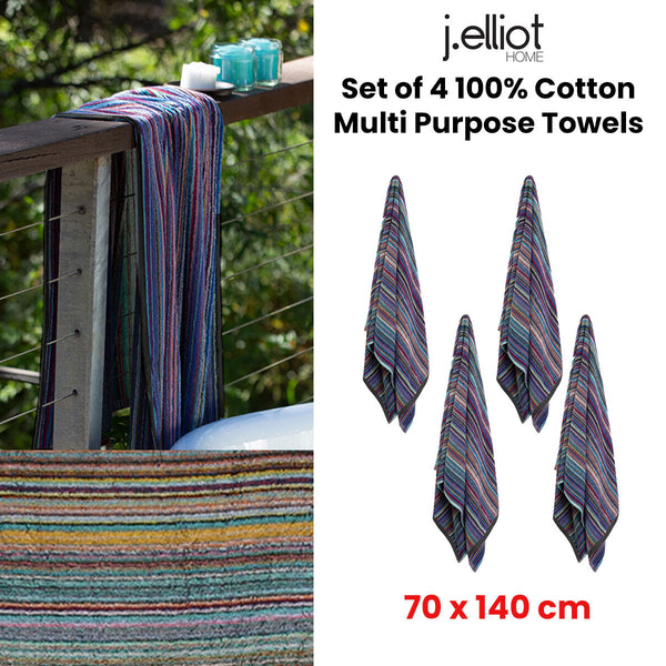 J Elliot Home Set of 4 Cotton Multi Purpose Towels 70 x 140cm
