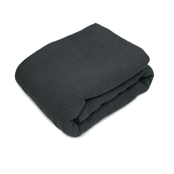 Algodon Sophie Cotton Waffle Blanket Throw Rug Queen 245 x 240cm Charcoal