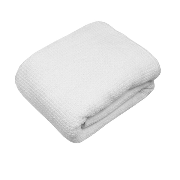 Algodon Sophie Cotton Waffle Blanket Throw Rug Queen 245 x 240cm White