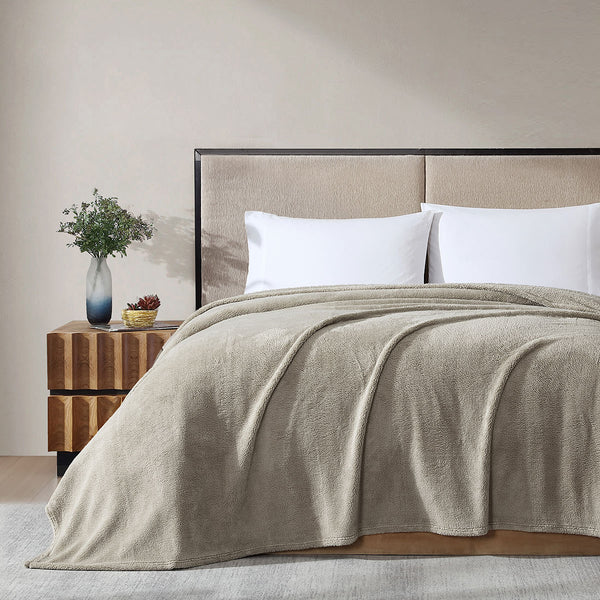 Ardor 260gsm Ultra Soft Teddy Fleece Blanket Throw Rug Queen Natural