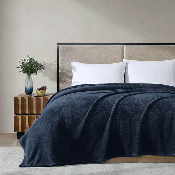 Ardor 260gsm Ultra Soft Teddy Fleece Blanket Throw Rug Queen Navy Blue