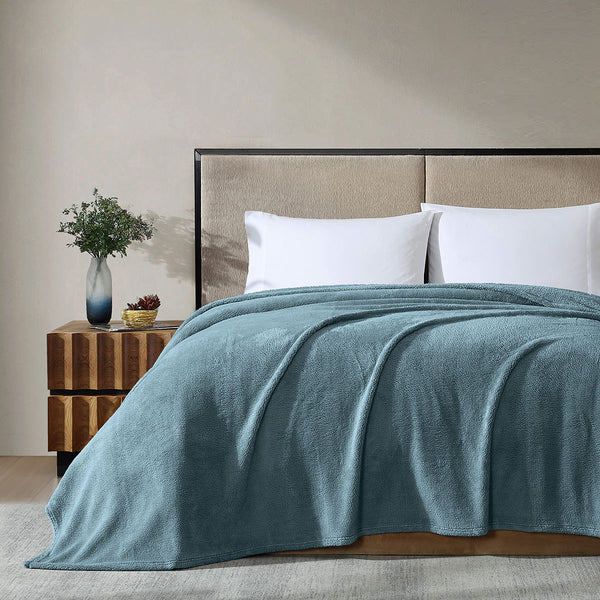 Ardor 260gsm Ultra Soft Teddy Fleece Blanket Throw Rug Queen Sea Mist
