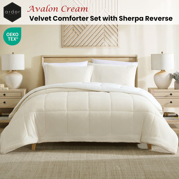 Ardor Avalon 3 Pce Velvet Sherpa Bedspread Comforter Coverlet Cream Queen / King