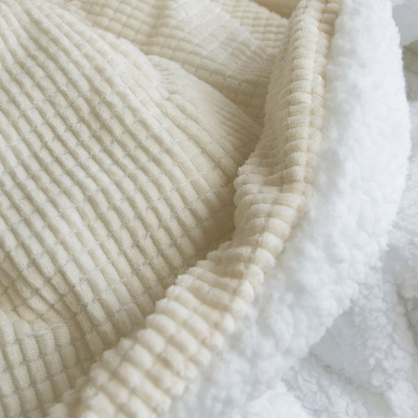 Ardor Avalon 3 Pce Velvet Sherpa Bedspread Comforter Coverlet Cream Queen / King