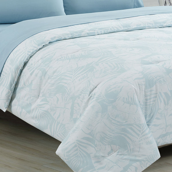 Ardor Bayview Palm Print 7 Pcs Bed In A Bag Comforter Sheet Set Queen Blue