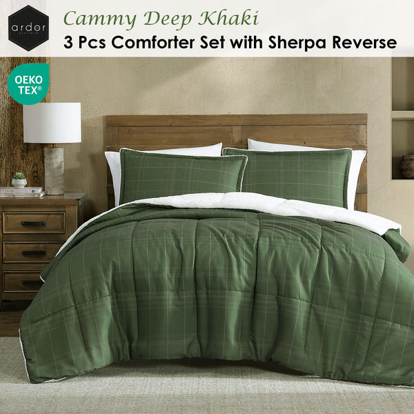 Ardor 3 Pce Cammy Sherpa Reverse Bedspread Comforter Coverlet Khaki Queen / King