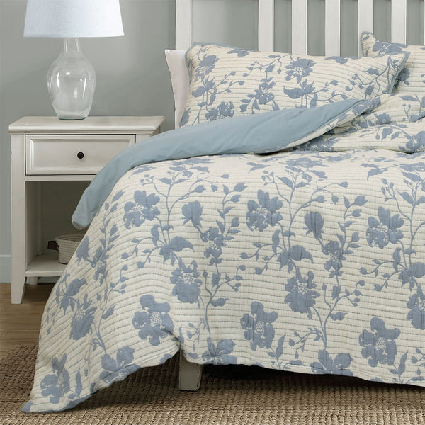 Algodon Abigail Floral Quilted Cotton Jacquard Quilt Doona Duvet Cover Blue King