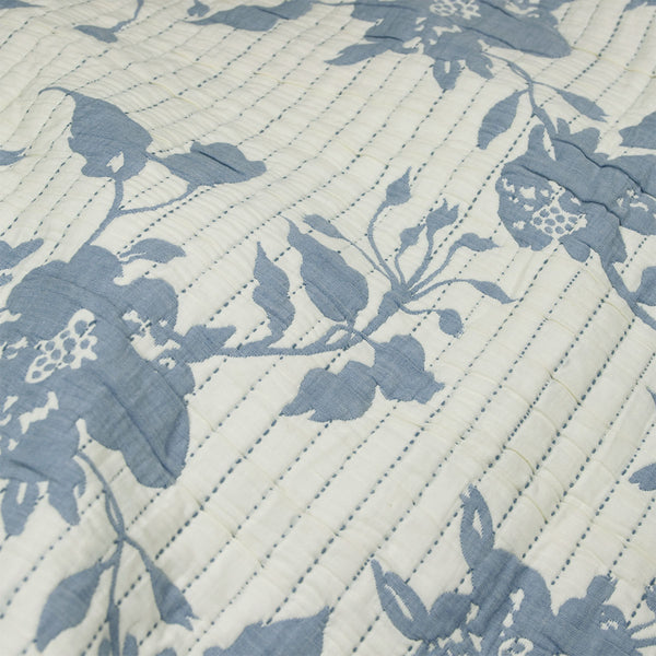 Algodon Abigail Floral Quilted Cotton Jacquard Quilt Doona Duvet Cover Blue King