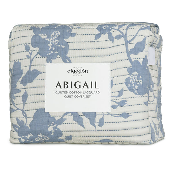 Algodon Abigail Floral Quilted Cotton Jacquard Quilt Doona Duvet Cover Blue King