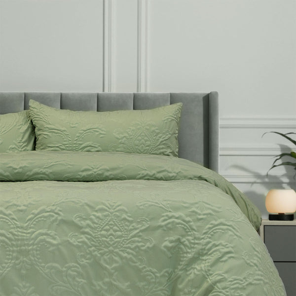Ardor Adeline Jacquard Damask Quilt Doona Duvet Cover Set Sage Green King