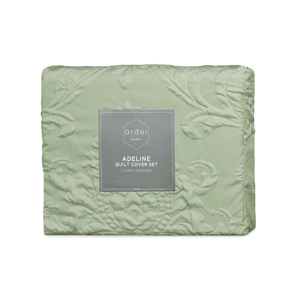 Ardor Adeline Jacquard Damask Quilt Doona Duvet Cover Set Sage Green Queen
