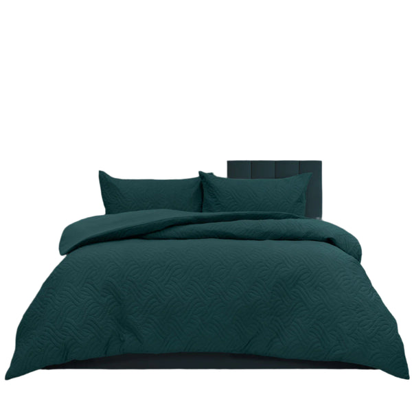 Ardor Asher Embossed Vintage Wash Quilt Doona Duvet Cover Deep Teal Queen