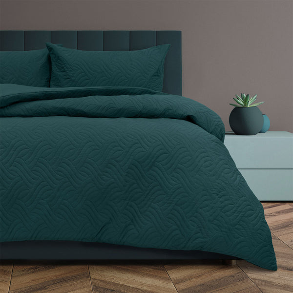Ardor Asher Embossed Vintage Wash Quilt Doona Duvet Cover Deep Teal Queen