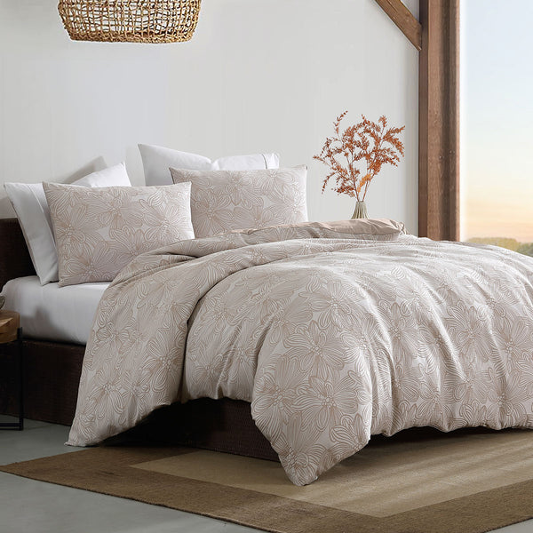 Ardor Avena Textured Floral Jacquard Quilt Doona Duvet Cover Almond Queen