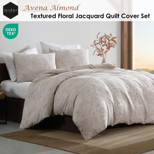 Ardor Avena Textured Floral Jacquard Quilt Doona Duvet Cover Almond Queen