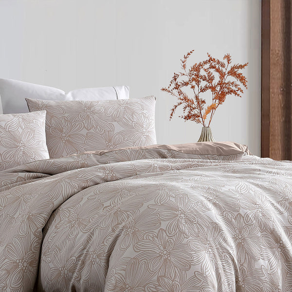 Ardor Avena Textured Floral Jacquard Quilt Doona Duvet Cover Almond Queen