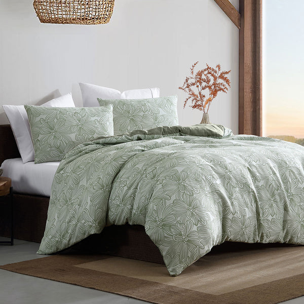 Ardor Avena Textured Floral Jacquard Quilt Doona Duvet Cover Green King