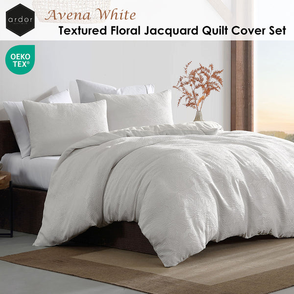 Ardor Avena Textured Floral Jacquard Quilt Doona Duvet Cover White Queen