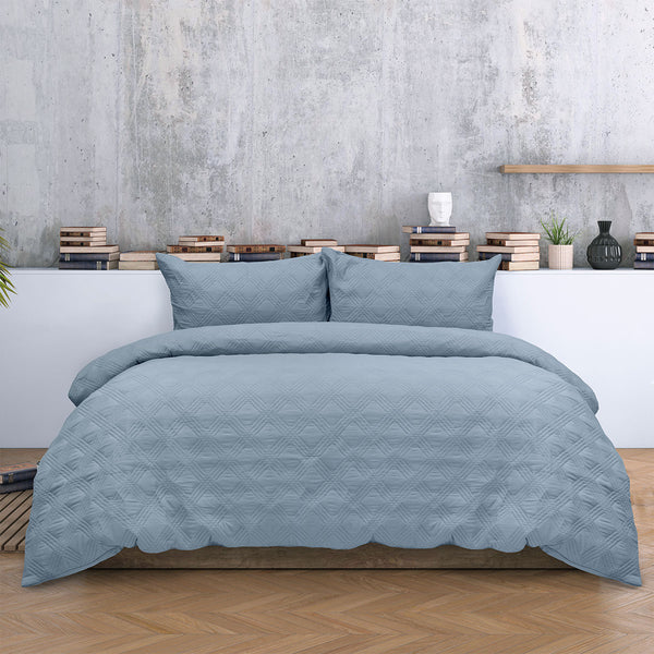 Ardor Carter Embossed Vintage Wash Geometric Quilt Doona Duvet Cover Blue King