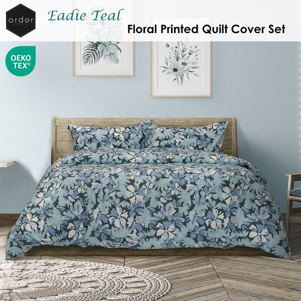 Ardor Eadie Floral Printed Quilt Doona Duvet Cover Set Teal King