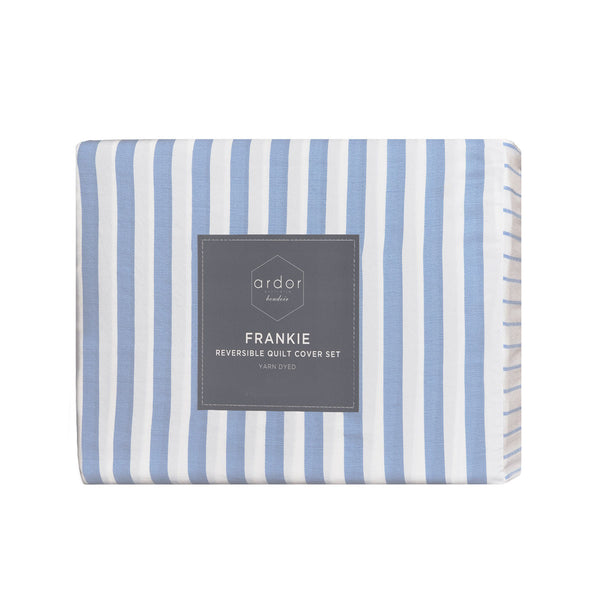 Ardor Frankie Stripe Yarn Dyed Reversible Quilt Doona Duvet Cover Blue Queen