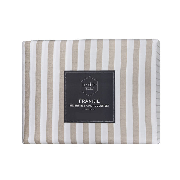 Ardor Frankie Stripe Yarn Dyed Reversible Quilt Doona Duvet Cover Natural Queen