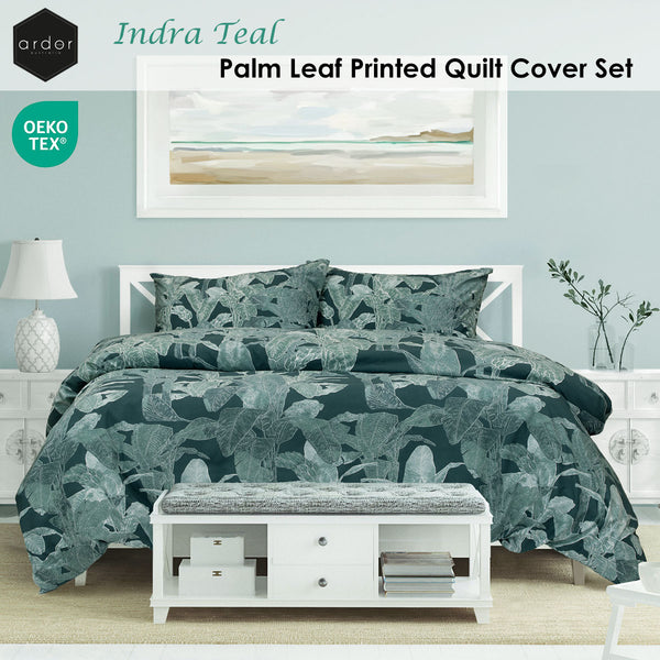Ardor Indra Palm Tree Leaf Printed Quilt Doona Duvet Cover Set Teal King