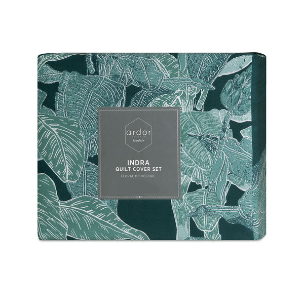 Ardor Indra Palm Tree Leaf Printed Quilt Doona Duvet Cover Set Teal Queen