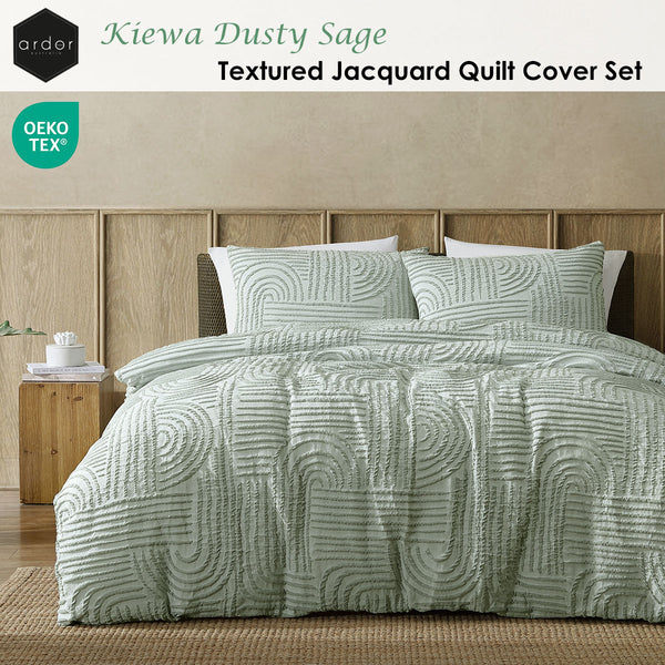 Ardor Kiewa Textured Jacquard Aztec Quilt Doona Duvet Cover Dusty Sage Queen