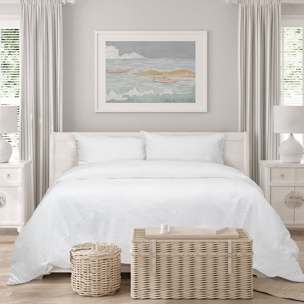 Algodon Romy Embossed Floral Cotton Quilt Doona Duvet Cover Set White King