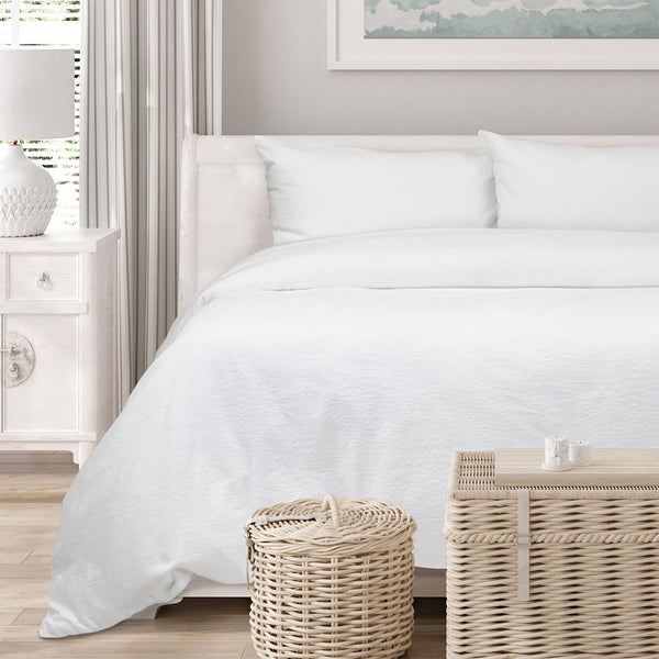 Algodon Romy Embossed Floral Cotton Quilt Doona Duvet Cover Set White King