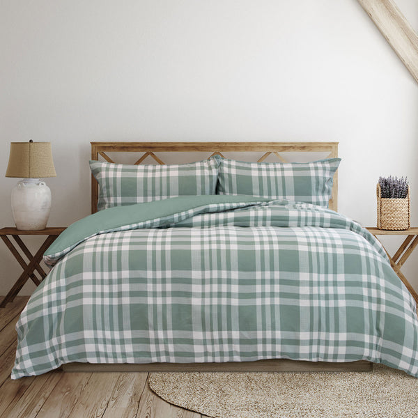 Ardor Ronan Tartan Plaid Jacquard Quilt Doona Duvet Cover Set Green King