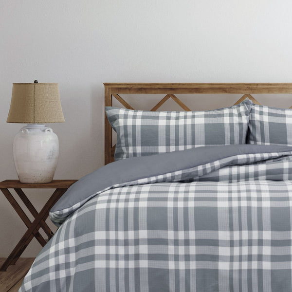 Ardor Ronan Tartan Plaid Jacquard Quilt Doona Duvet Cover Set Grey King