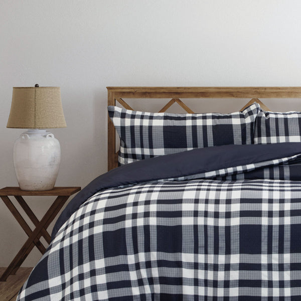 Ardor Ronan Tartan Plaid Jacquard Quilt Doona Duvet Cover Set Navy Blue Queen